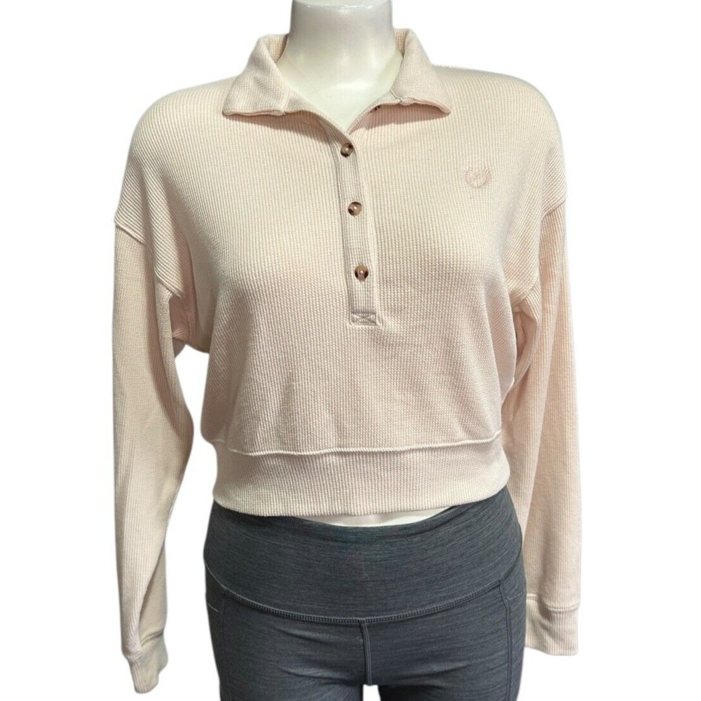 Pink‎ Victoria Secret Women's Sleep Shirt Cropped Collared Waffle Size XS